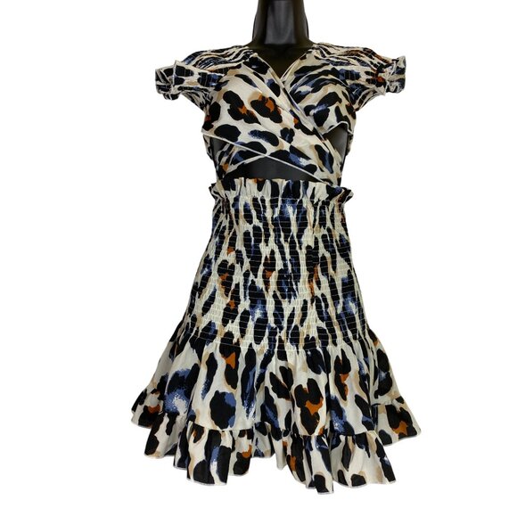 Leopard Print Ruffled Wrap Top & Mini Skirt Large Sexy Wild Eighties cute Retro - Picture 1 of 1